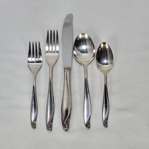 Oneida Silverplate Flatware Affection Pattern 5 Pc Place Setting Floral Scroll